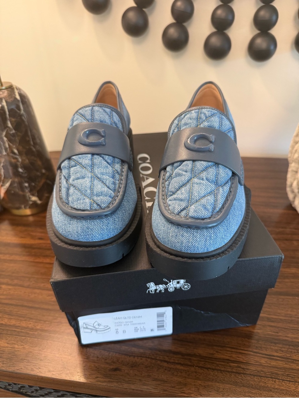Coach Women’s Light Blue Quilted Denim Slip-On Loafers Brand New in box